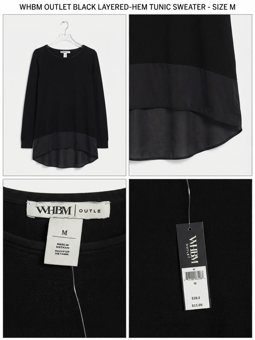 White House Black Market Black Layered-Hem Tunic Sweater